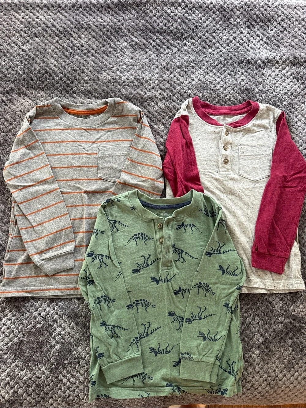 Carter's Green Dino Henley and Gray & Burgundy Long Sleeve Tee Set